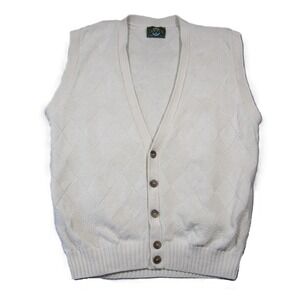 Vtg Jantzen Sweater Vest Mens L‎ Ivory Argyle V-Neck Button Grandpa Academia 90s